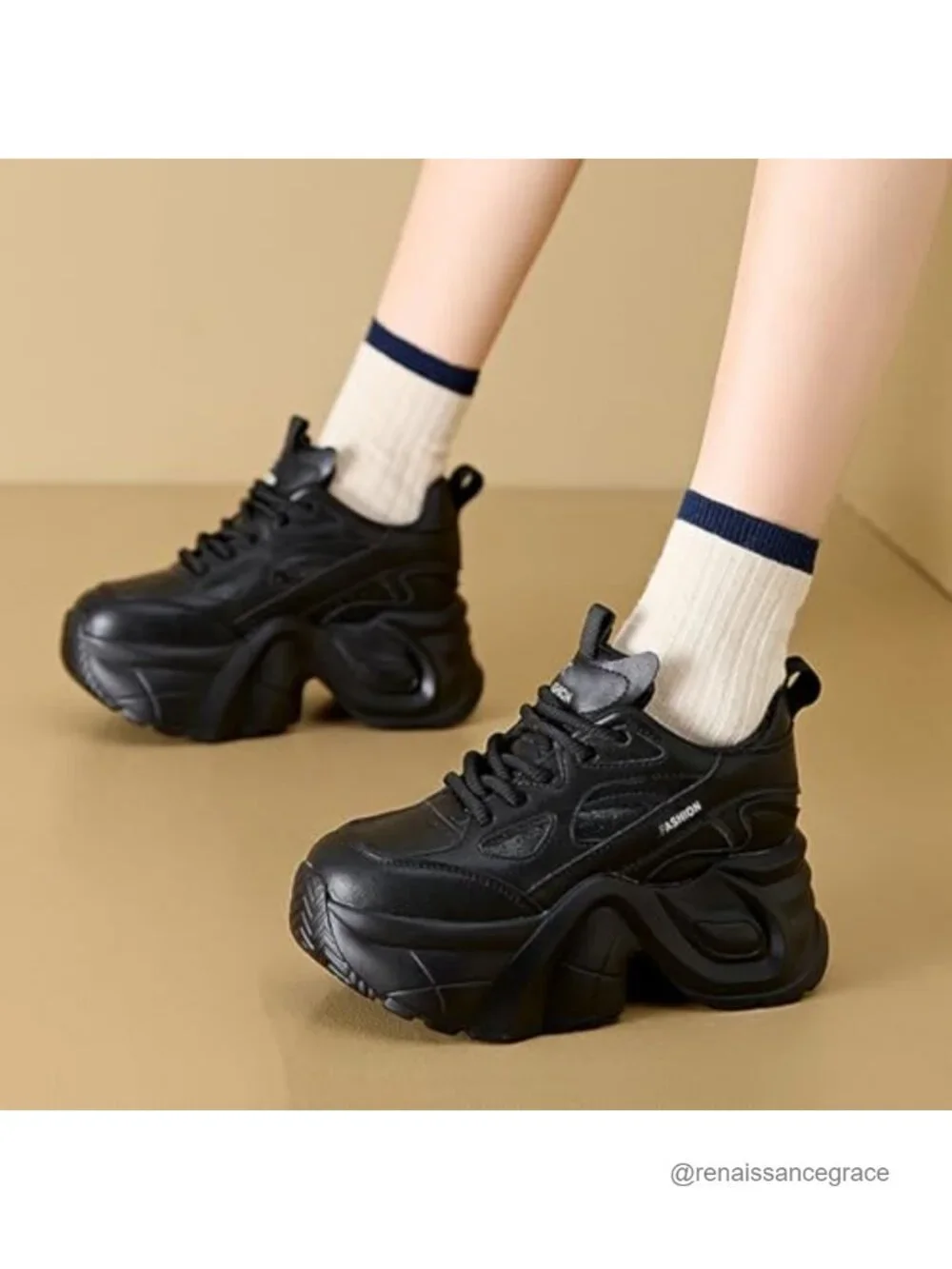 Women's Chunky Platform Dad Sneakers Lace Up Wedge Low Top Faux Leather
